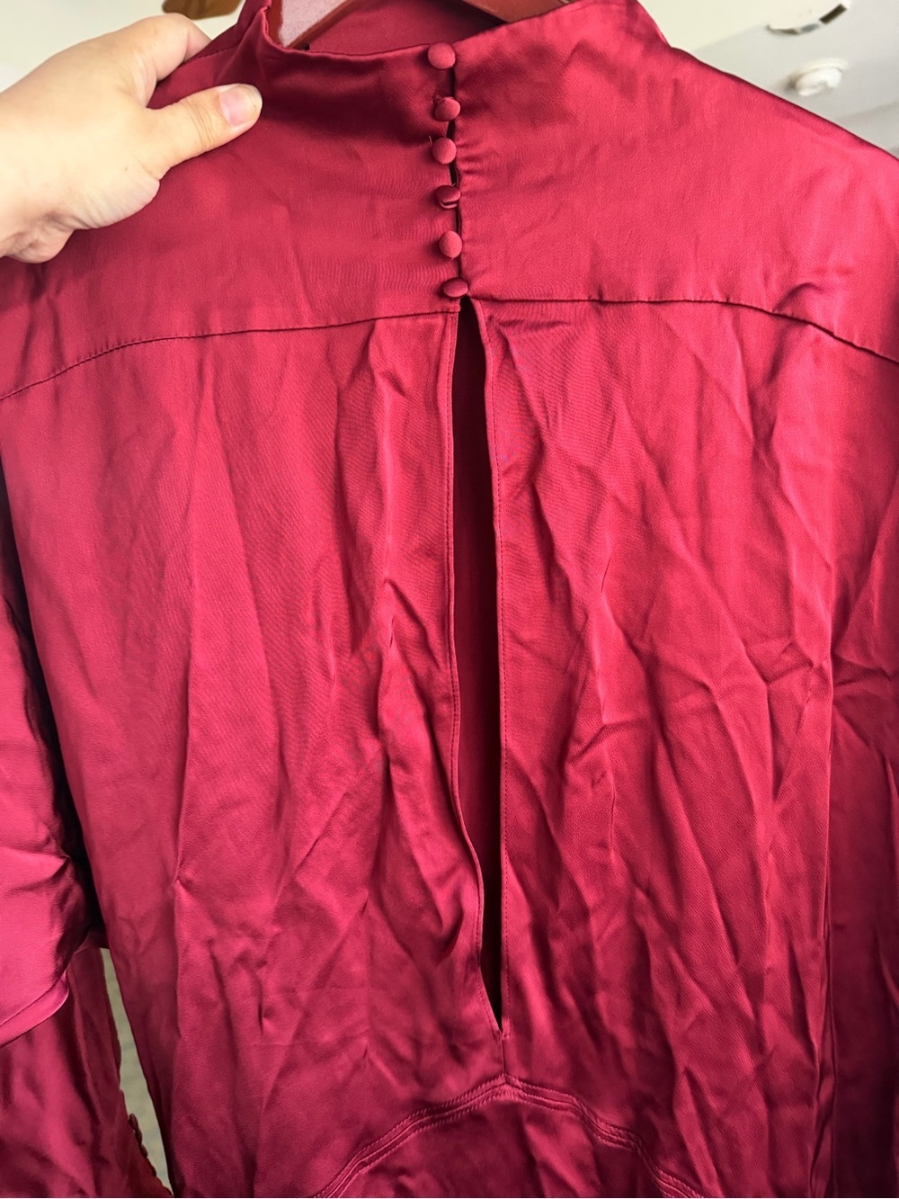Zara Deep Burgundy Satin Tie-Waist Midi Dress Size M - Picture 8 of 11